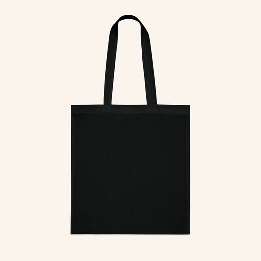 Plain reverse of the black cotton tote bag.