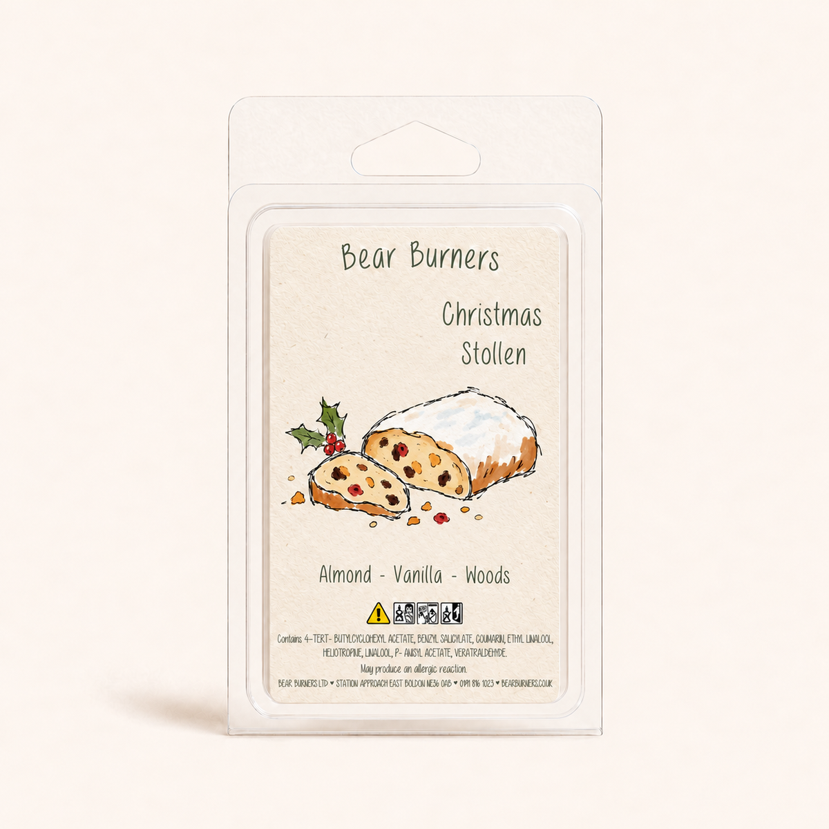 Christmas Stollen Christmas wax melt clamshell by Bear Burners