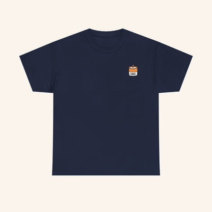 Front of a navy Bear Burners T-shirt with a small candle logo on the chest.