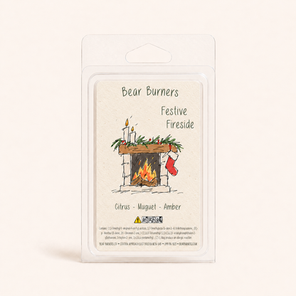 Festive Fireside Christmas wax melt clamshell by Bear Burners