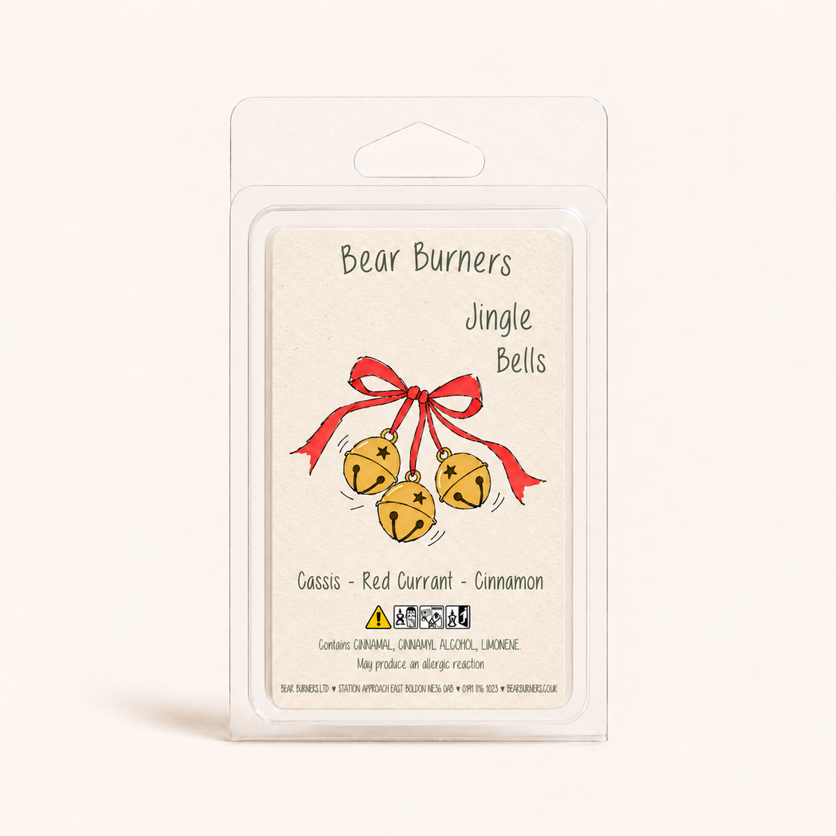Jingle Bells Christmas wax melt clamshell by Bear Burners
