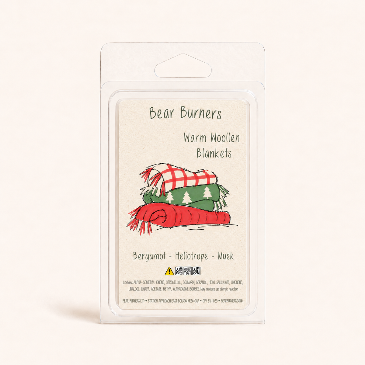 Warm Woollen Blankets Christmas wax melt clamshell by Bear Burners